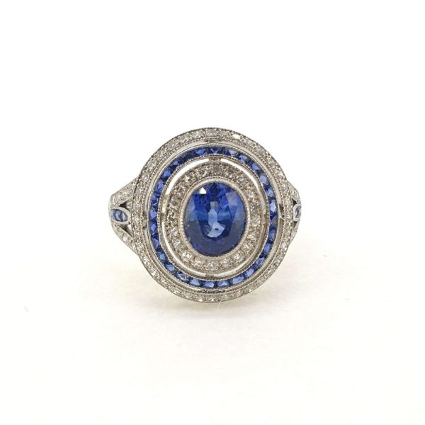 1.41ct Sapphire and Diamond Triple Cluster Dress Ring in Platinum
