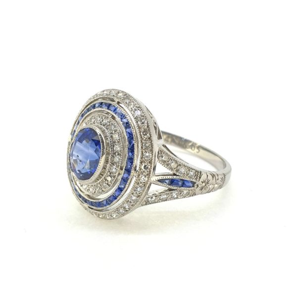 1.41ct Oval Sapphire and Diamond Triple Cluster Ring in Platinum