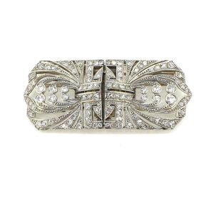 Late Art Deco Platinum and Diamond Double Clip Brooch, Circa 1930s