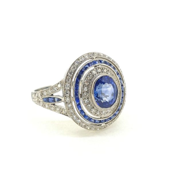 1.41ct Oval Sapphire and Diamond Triple Cluster Ring