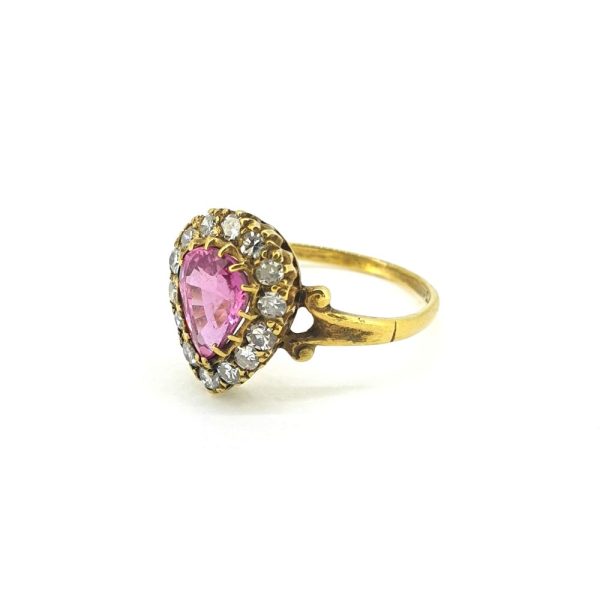 1.35ct Pear Cut Pink Sapphire and Diamond Cluster Ring in 18ct Yellow Gold