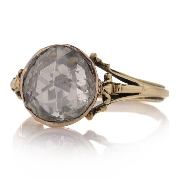 Georgian Antique 2.50ct Rose Cut Diamond Solitaire Engagement Ring in 15ct Gold, Late 18th century Circa 1790s