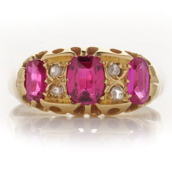 Antique Ruby Trilogy Ring with Rose Cut Diamonds
