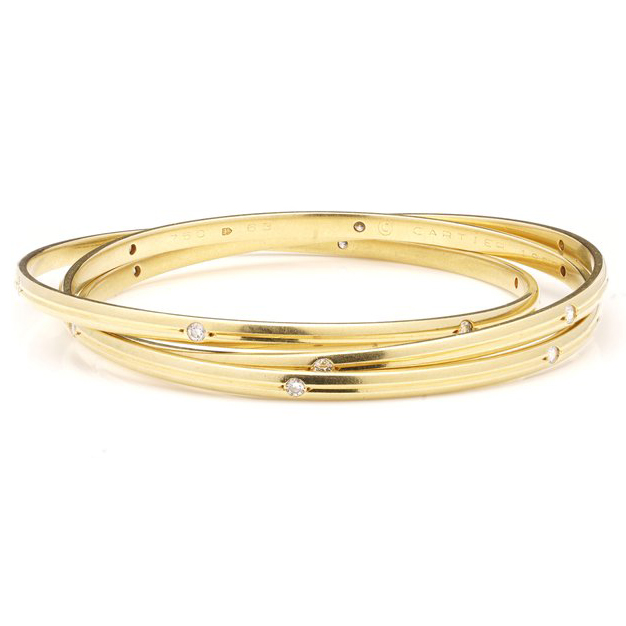 Cartier Constellation Trinity Gold Bangle Bracelet with Diamonds
