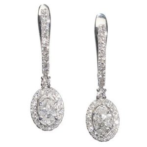 Diamond Cluster Drop Earrings, 1.53 carat total