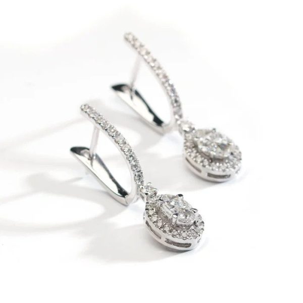 Modern 1.53ct Diamond Cluster Drop Earrings in 18ct White Gold