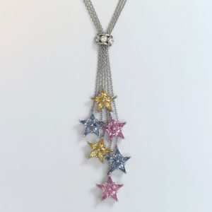Tiffany & Co Multi Sapphire Star and Diamond Pendant Necklace