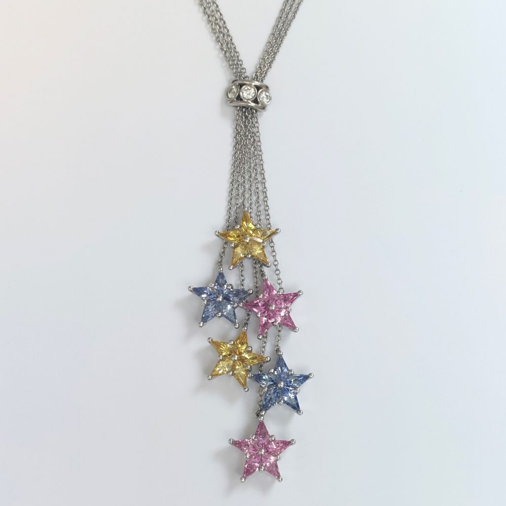 TIFFANY & CO. Pink Sapphire Diamond Platinum Star Earrings &