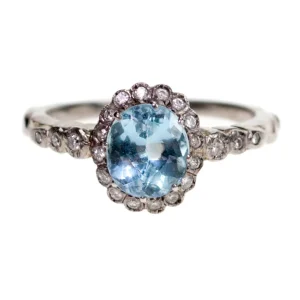 Vintage 1.50ct Aquamarine and Diamond Cluster Ring