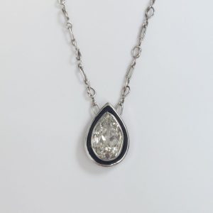 Art Deco Pear Shape Diamond Pendant Necklace, 1.52 carats