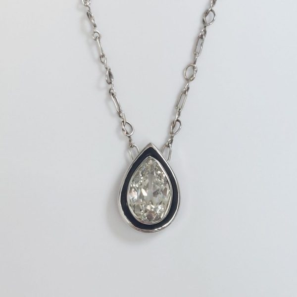 Vintage 1.52ct Pear Shape Diamond Pendant Necklace