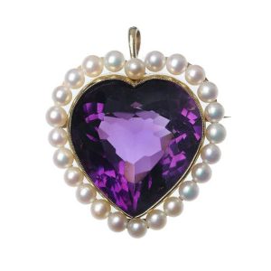 Vintage Amethyst and Pearl Cluster Heart Pendant come Brooch