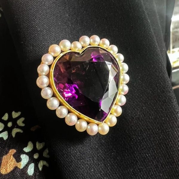 Vintage Amethyst and Pearl Cluster Heart Pendant come Brooch