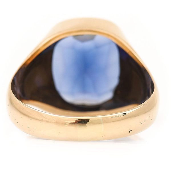 Vintage Danish 14ct Yellow Gold Signet Ring with Synthetic Sapphire