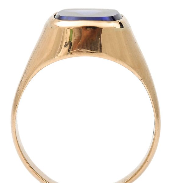 Vintage Danish 14ct Yellow Gold Signet Ring with Synthetic Sapphire