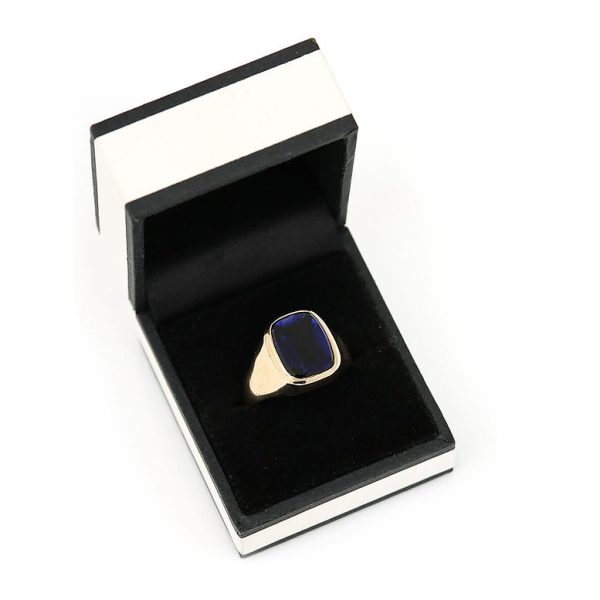 Vintage Synthetic Sapphire and 14ct Yellow Gold Signet Ring