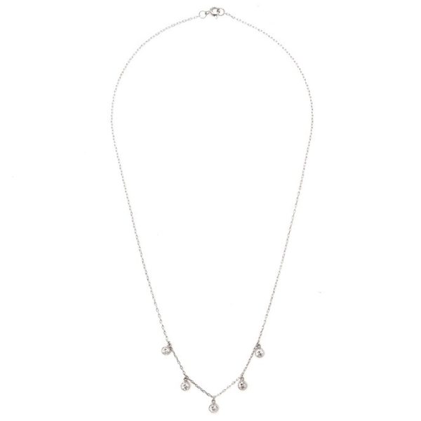 1ct Diamond Five Stone Fringe Necklace, five round brilliant cut diamond pendants suspended from a platinum trace chain, 1.00 carat total