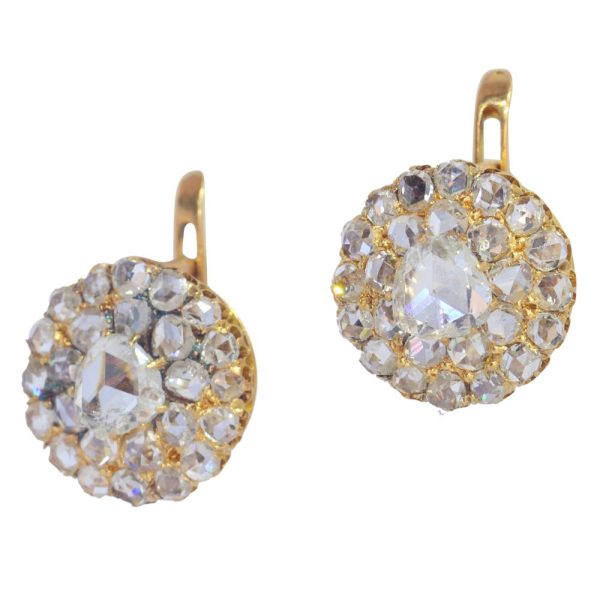 Victorian Antique Rose Cut Diamond Cluster Drop Earrings