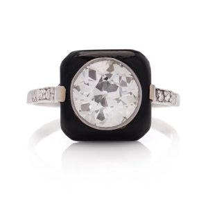 Art Deco Onyx and Old cut diamond ring, target Old European platinum antique