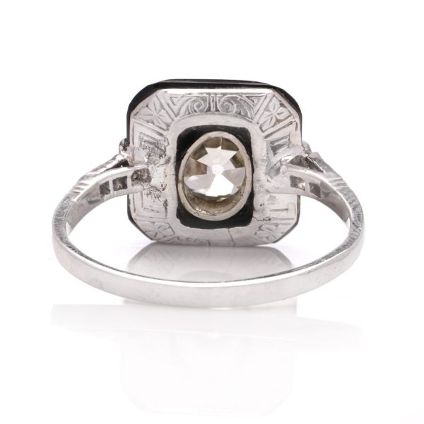 Antique Onyx and diamond target ring 2 carat diamond ring Art Deco