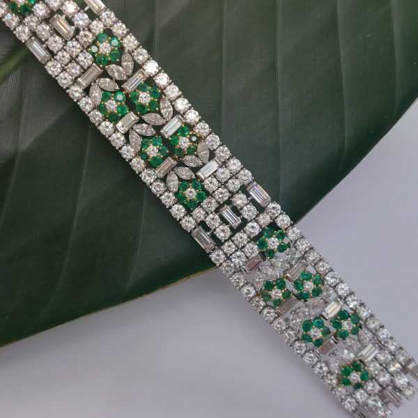 emerald and diamond panel bracelet vintage 1980's
