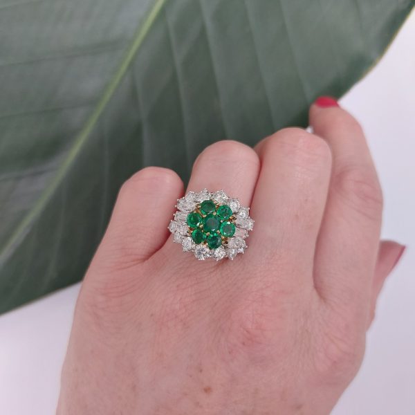 Emerald and diamond dress ring bombe