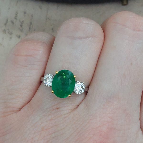 2.44ct Oval Emerald and Diamond Trilogy Engagement Ring