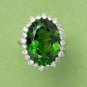 14ct Oval Green Tourmaline and Diamond Cluster Ring in 18ct White Gold