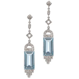 Art Deco 22ct Aquamarine and Diamond Drop Earrings