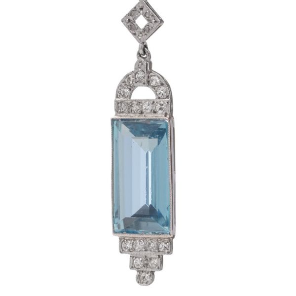 Art Deco 22ct Aquamarine and Old Cut Diamond Drop Earrings in Platinum