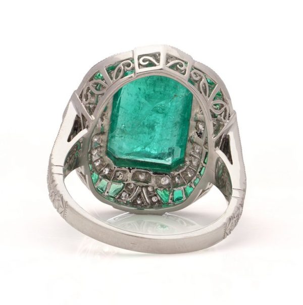Art Deco Inspired 4.21ct Emerald and Diamond Cluster Ring