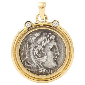 Certified Original Alexander The Great Coin Pendant with Diamonds