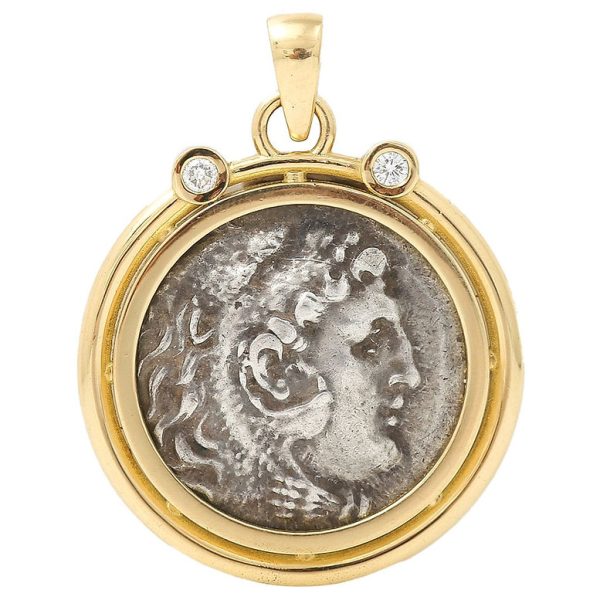 Certified Original Alexander The Great Coin Pendant with Diamonds