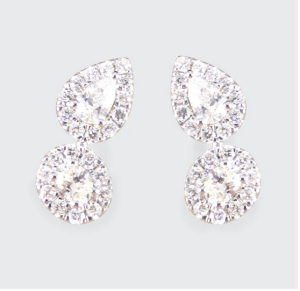 Diamond Pear and Oval Double Cluster Stud Earrings