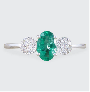 Emerald and Diamond Three Stone Ring, 0.49ct