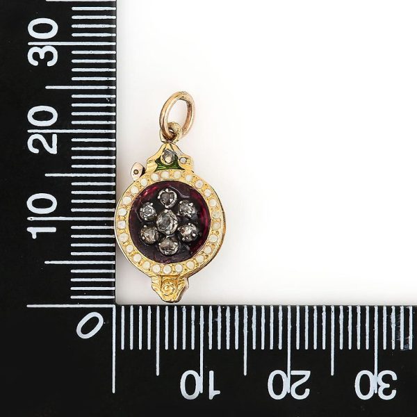 Antique Georgian Enamel and Rose Cut Diamond Monocle Fob Pendant