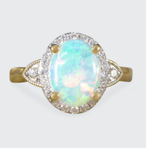 Modern Opal and Diamond Cluster Ring
