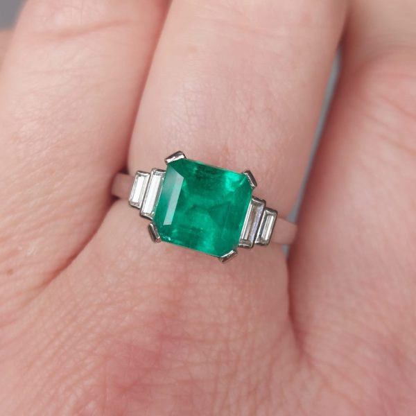 Emerald and diamond engagement ring 3 carats