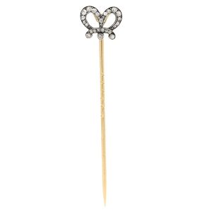 Victorian Antique Old Cut Diamond Crown Stick Pin Brooch