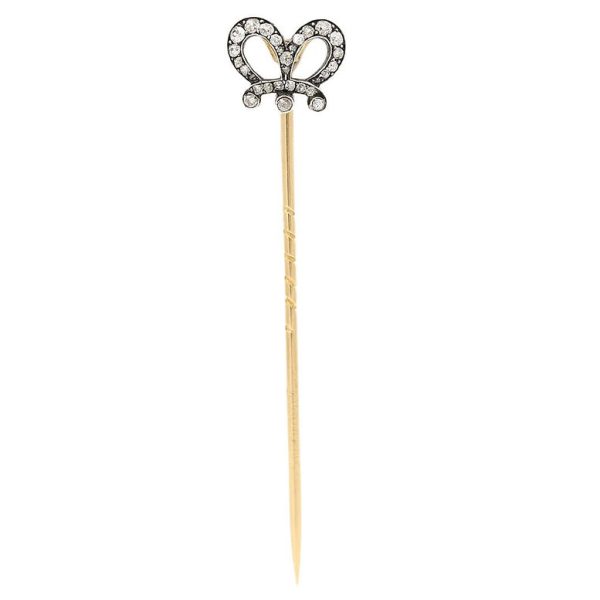 Victorian Antique 0.40ct Old Cut Diamond Crown Stick Pin Brooch