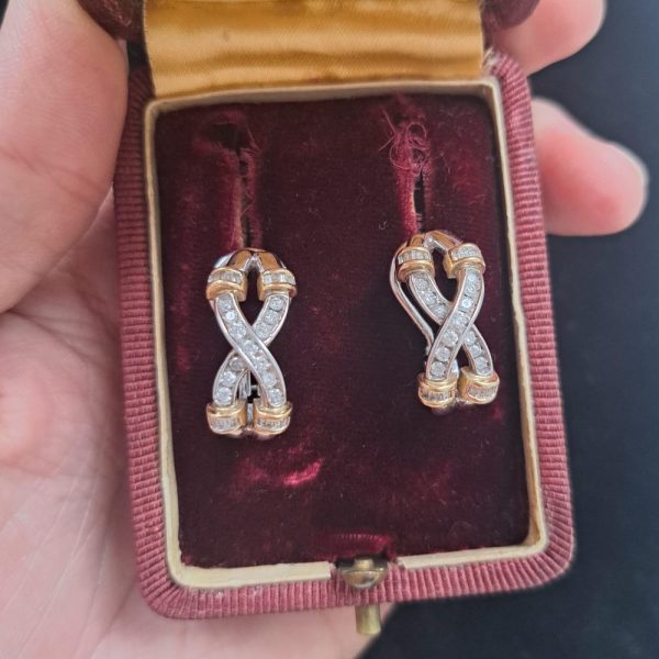 Vintage Diamond Criss Cross Clip Earrings