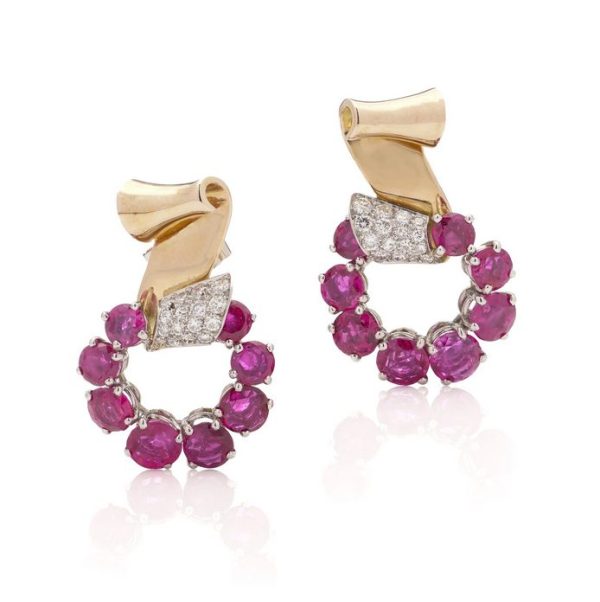 Vintage Ruby and Diamond Earrings by Drayson