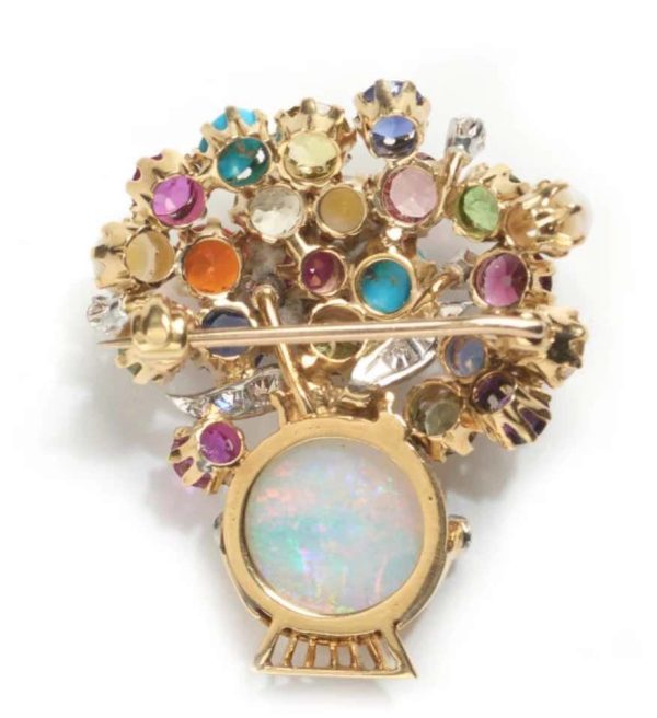 Vintage flower brooch mutli gemstone gold