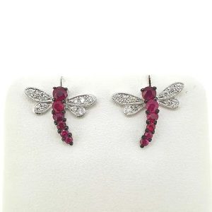 Ruby and Diamond Dragonfly Butterfly Earrings
