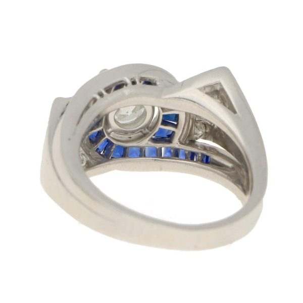 Oscar Heyman Art Deco Diamond and Sapphire Twist Bow Cocktail Ring, designed by Oscar Heyman for David Gumbiner