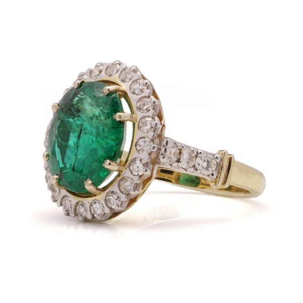 Vintage 10.76ct Zambian Emerald and Diamond Cluster Ring