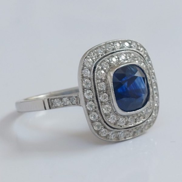 2.26ct Cushion Sapphire and Double Diamond Target Ring