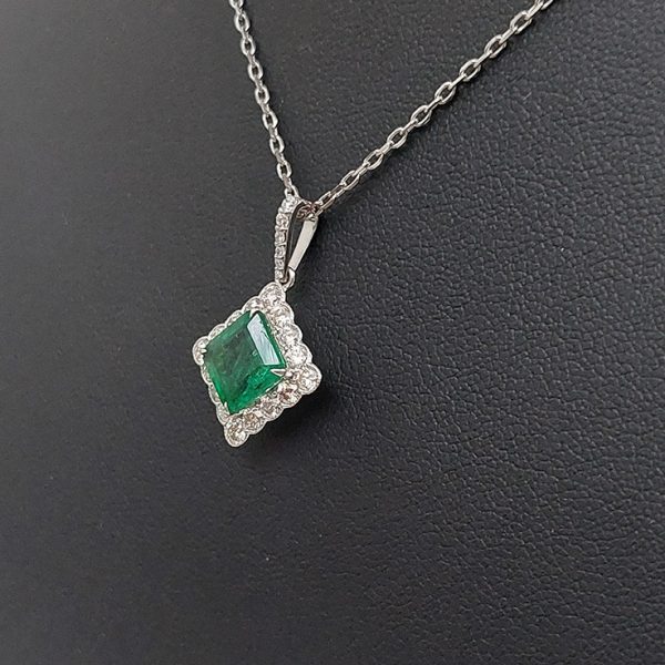 Modern 2.11ct Square Cut Emerald and Diamond Pendant