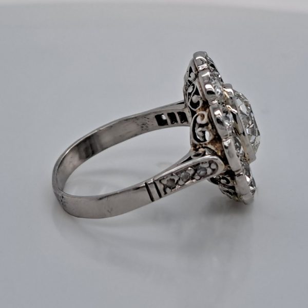 Antique Old Cushion Cut Diamond Cluster Ring, 3.63 carat total