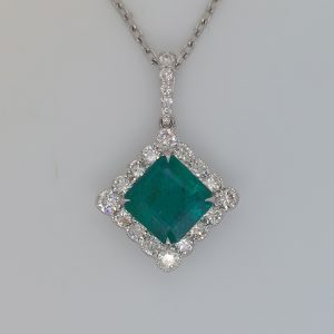 Modern 2.11ct Square Cut Emerald and Diamond Pendant